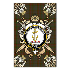 Clan Gray Tartan Crest Black Garden Flag - Gold Thistle JO69 Clan Gray Tartan Today