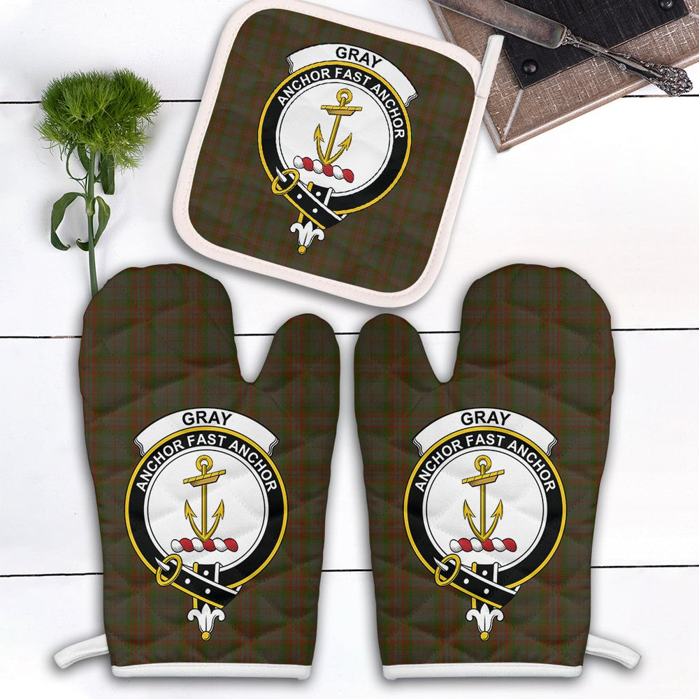 Clan Gray Tartan Crest Oven Mitt And Pot Holder (2 Oven Mitts + 1 Pot Holder) FV62 Clan Gray Tartan Today