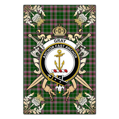Clan Gray Hunting Tartan Crest Black Garden Flag - Gold Thistle YP40 Clan Gray Tartan Today