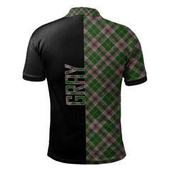 Clan Gray Hunting Tartan Polo Shirt Half of Me - Cross Style SA73 Gray Hunting Tartan Tartan Polo