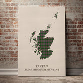 Gray Hunting Tartan Scotland Map Canvas – “Tartan Runs Through My Veins” Wall Art