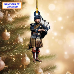 Greenshields (Personal) Reproduction Tartan Bagpipe Ornament with Custom Name