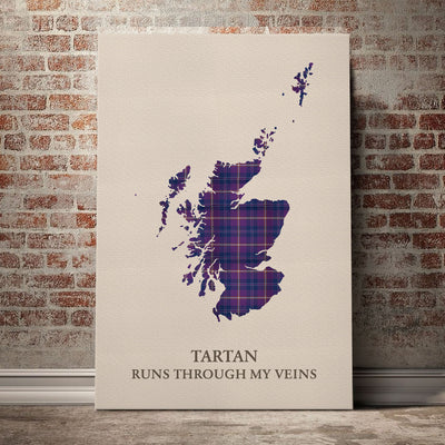 Clan Gretna Green Tartan Scotland Map Canvas “Tartan Runs Through My Veins” Wall Art ZV40