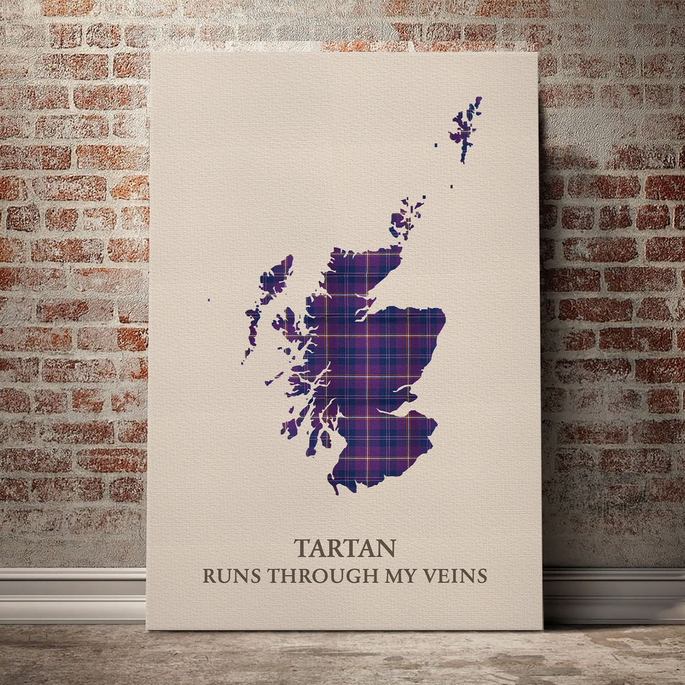 Gretna Green Tartan Scotland Map Canvas – “Tartan Runs Through My Veins” Wall Art