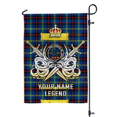 Custom Name Clan Grewar Tartan Garden Flag with Clan Crest and the Golden Sword of Courageous Legacy HG87