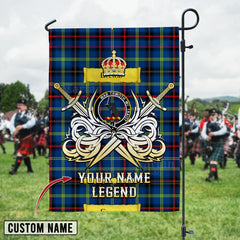 Personalized Custom Name Clan Grewar Tartan Garden Flag with Clan Crest and the Golden Sword of Courageous Legacy HG87 - Grewar Tartan Design, Scottish Heritage Gift