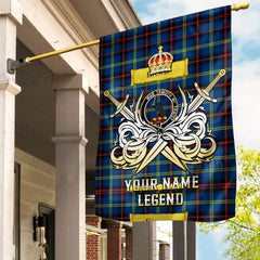 Custom Name Clan Grewar Tartan Garden Flag with Clan Crest and the Golden Sword of Courageous Legacy HG87