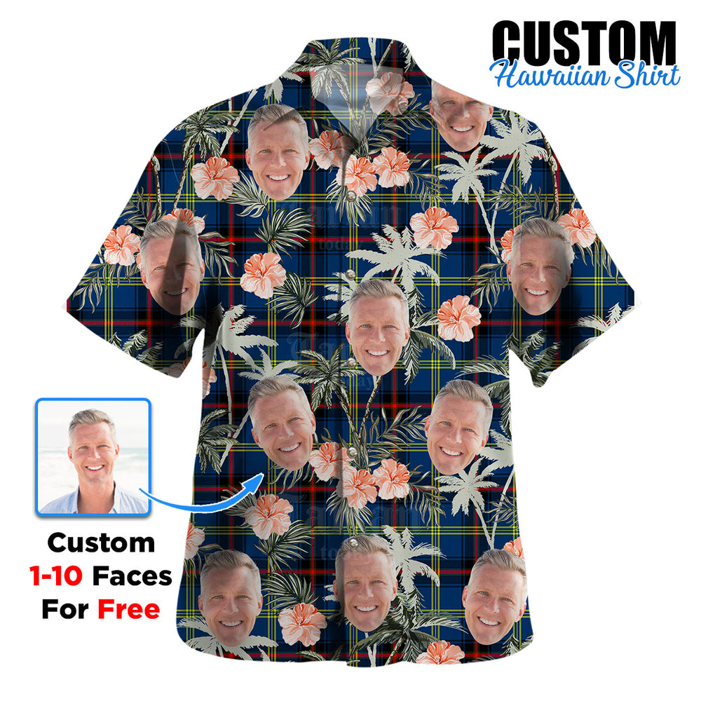 Clan Grewar Tartan Custom Face Hawaiian Shirt – Unisex Gift for Family Members, Summer Party AB75 Grewar Tartan Tartan Hawaii Shirt