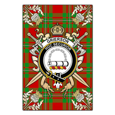 Clan Grierson Tartan Crest Black Garden Flag - Gold Thistle