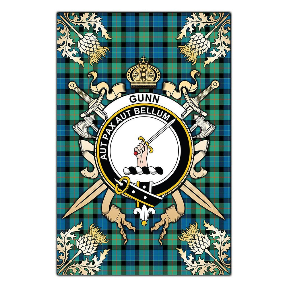 Clan Gunn Ancient Tartan Crest Black Garden Flag - Gold Thistle ZB90 Clan Gunn Tartan Today
