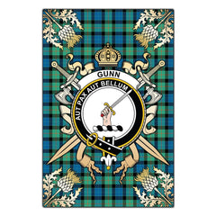 Clan Gunn Ancient Tartan Crest Black Garden Flag - Gold Thistle ZB90 Clan Gunn Tartan Today