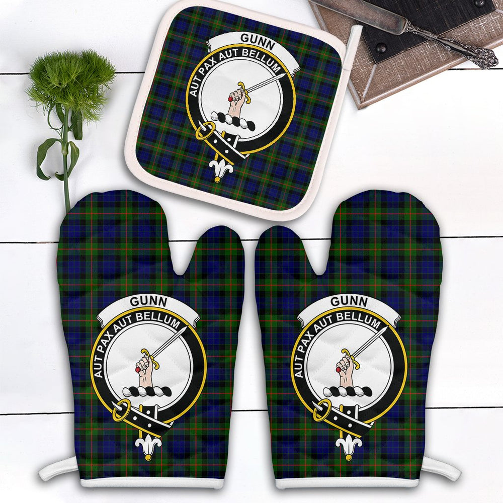 Clan Gunn Modern Tartan Crest Oven Mitt And Pot Holder (2 Oven Mitts + 1 Pot Holder) LP27 Clan Gunn Tartan Today