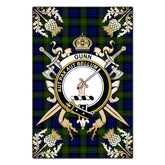 Clan Gunn Modern Tartan Crest Black Garden Flag - Gold Thistle YP30 Clan Gunn Tartan Today