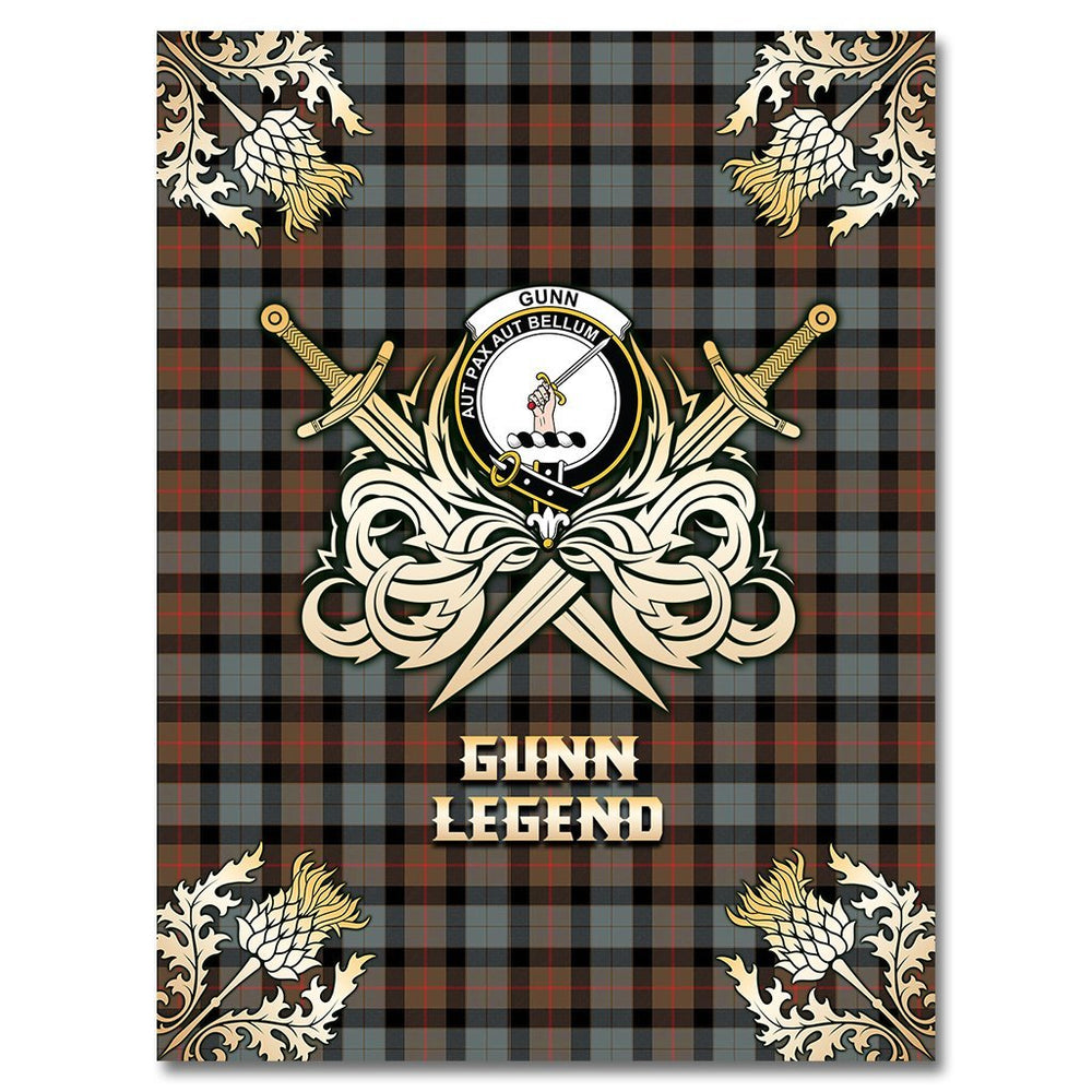 Clan Gunn Weathered Tartan Gold Courage Symbol Blanket LE42 Clan Gunn Tartan Today