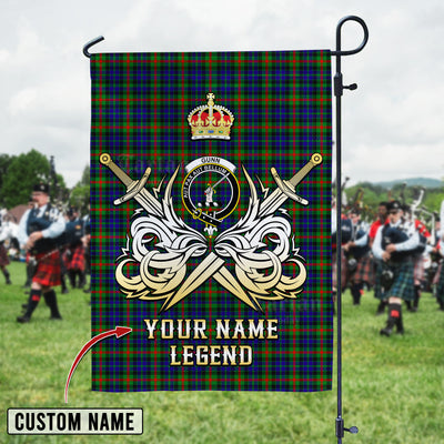 Custom Name Clan Gunn Tartan Garden Flag with Clan Crest and the Golden Sword of Courageous Legacy YS37