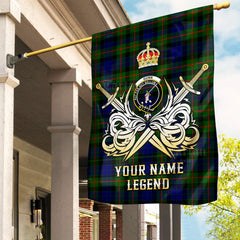 Custom Name Clan Gunn Modern Tartan Garden Flag with Clan Crest and the Golden Sword of Courageous Legacy SZ40