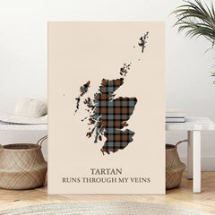 Clan Gunn Weathered Tartan Scotland Map Canvas “Tartan Runs Through My Veins” Wall Art KA24