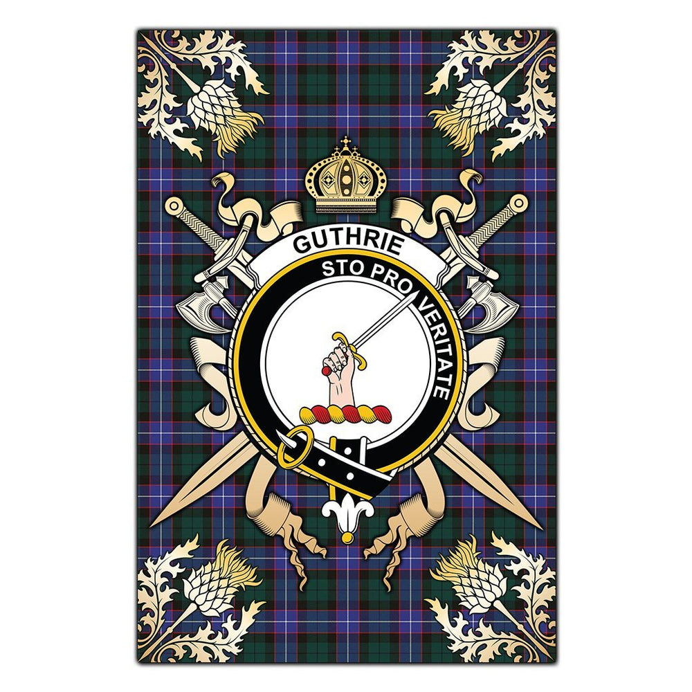 Clan Guthrie Modern Tartan Crest Black Garden Flag - Gold Thistle ZV88 Clan Guthrie Tartan Today