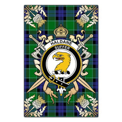 Clan Haldane Tartan Crest Black Garden Flag - Gold Thistle QY35 Clan Haldane Tartan Today