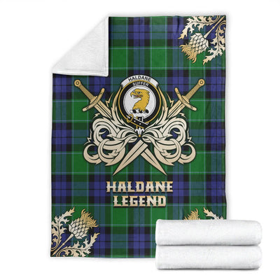 Clan Haldane Tartan Gold Courage Symbol Blanket