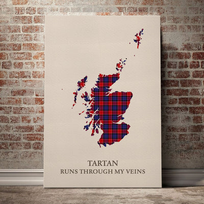 Clan Haldane 1 Tartan Scotland Map Canvas “Tartan Runs Through My Veins” Wall Art CZ62