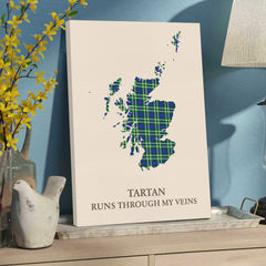 Clan Haliburton Tartan Scotland Map Canvas “Tartan Runs Through My Veins” Wall Art MD16