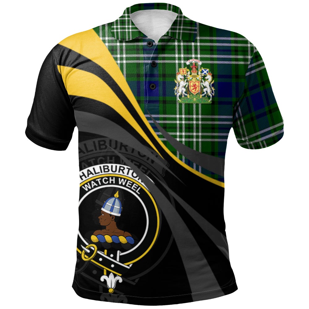 Clan Haliburton Tartan Polo Shirt - Royal Coat Of Arms Style QG18 Haliburton Tartan Tartan Polo