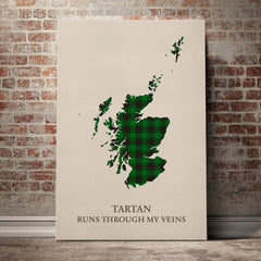 Halkerston Tartan Scotland Map Canvas – “Tartan Runs Through My Veins” Wall Art