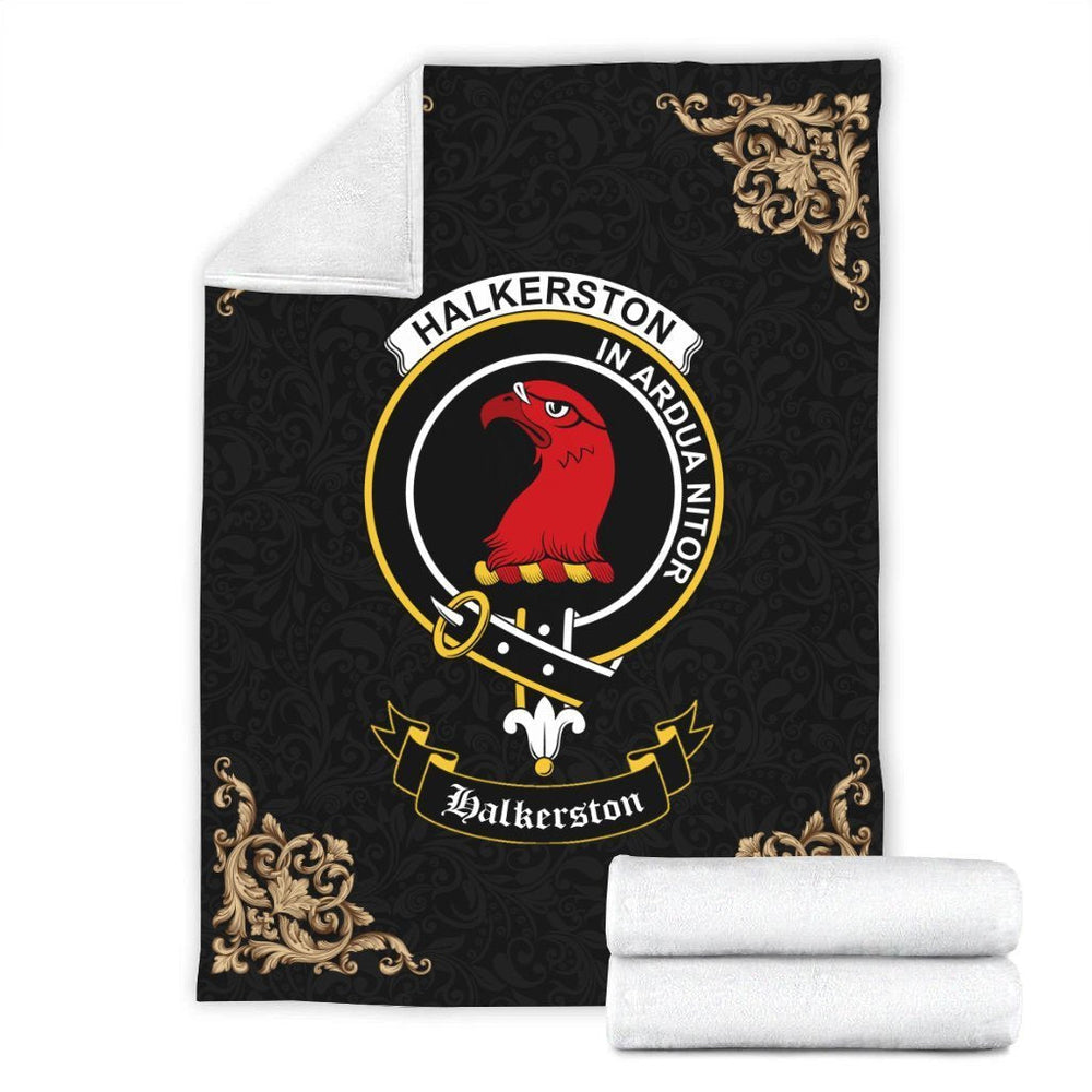 Clan Halkerston Crest Tartan Premium Blanket Black CS53 Clan Halkerston Tartan Today