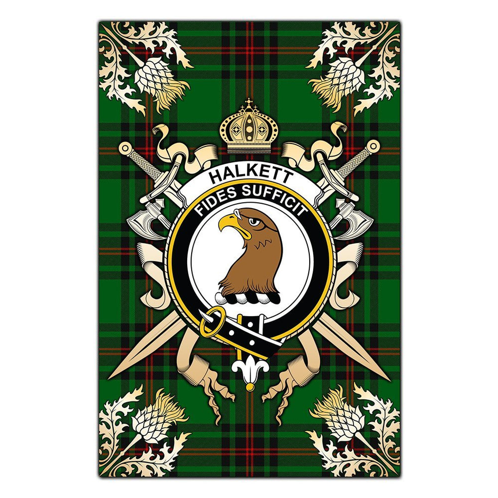Clan Halkett Tartan Crest Black Garden Flag - Gold Thistle FZ44 Clan Halkett Tartan Today