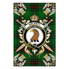 Clan Halkett Tartan Crest Black Garden Flag - Gold Thistle FZ44 Clan Halkett Tartan Today