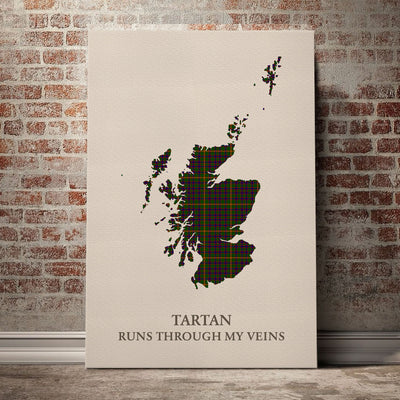 Clan Hall Tartan Scotland Map Canvas “Tartan Runs Through My Veins” Wall Art KN19