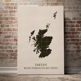 Hall Tartan Scotland Map Canvas – “Tartan Runs Through My Veins” Wall Art