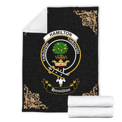Clan Hamilton Crest Tartan Premium Blanket Black KN56 Clan Hamilton Tartan Today