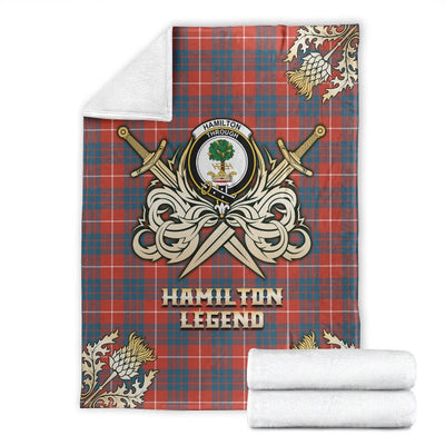Clan Hamilton Ancient Tartan Gold Courage Symbol Blanket MP67