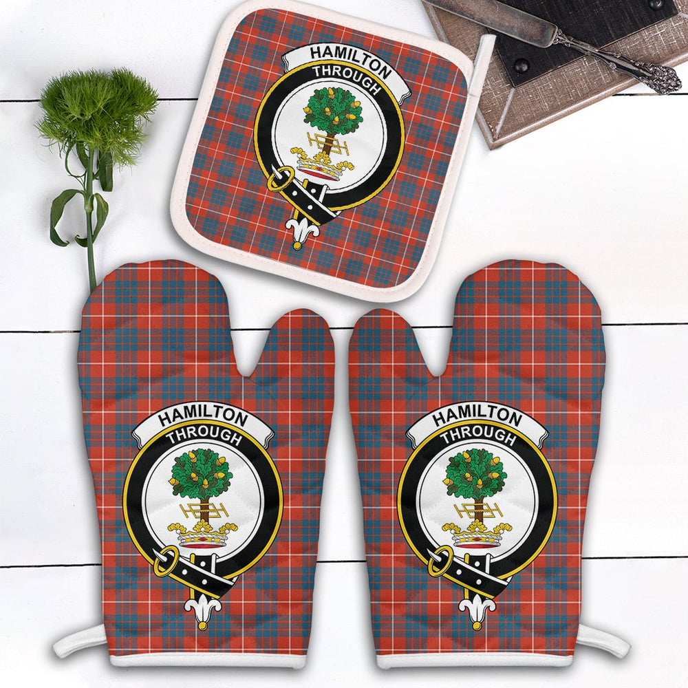Clan Hamilton Ancient Tartan Crest Oven Mitt And Pot Holder (2 Oven Mitts + 1 Pot Holder) TC91 Clan Hamilton Tartan Today