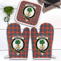 Clan Hamilton Ancient Tartan Crest Oven Mitt And Pot Holder (2 Oven Mitts + 1 Pot Holder) TC91 Clan Hamilton Tartan Today