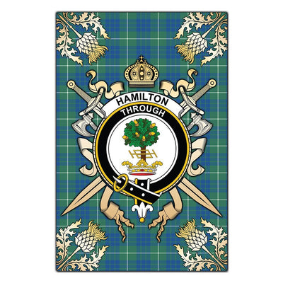 Clan Clan Hamilton Hunting Ancient Tartan Crest Black Garden Flag - Gold Thistle DD83