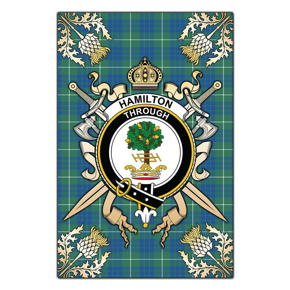 Clan Clan Hamilton Hunting Ancient Tartan Crest Black Garden Flag - Gold Thistle DD83 Clan Hamilton Tartan Today