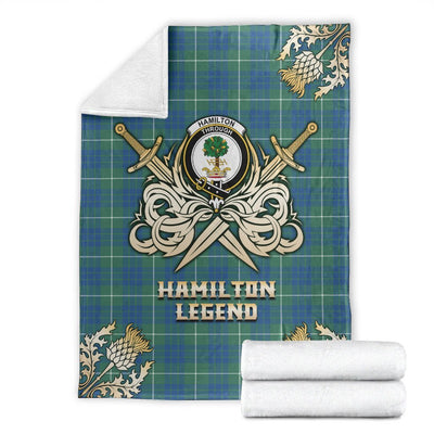 Clan Hamilton Hunting Ancient Tartan Gold Courage Symbol Blanket IF31