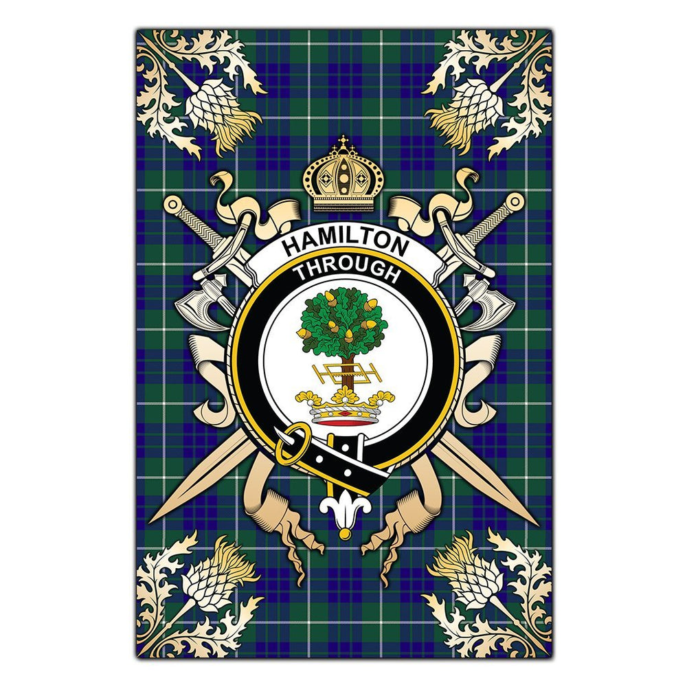 Clan Hamilton Hunting Modern Tartan Crest Black Garden Flag - Gold Thistle SR32 Clan Hamilton Tartan Today
