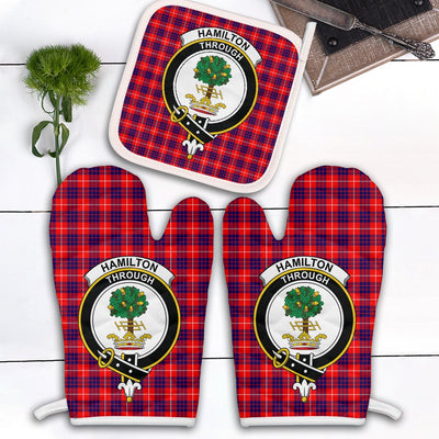 Clan Hamilton Modern Tartan Crest Oven Mitt And Pot Holder (2 Oven Mitts + 1 Pot Holder) TK46