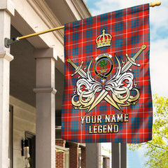 Custom Name Clan Hamilton Ancient Tartan Garden Flag with Clan Crest and the Golden Sword of Courageous Legacy UX60