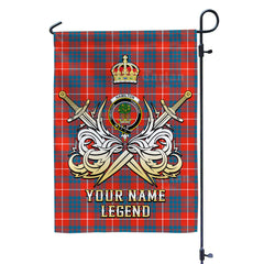 Custom Name Clan Hamilton Ancient Tartan Garden Flag with Clan Crest and the Golden Sword of Courageous Legacy UX60