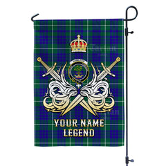 Custom Name Clan Hamilton Hunting Modern Tartan Garden Flag with Clan Crest and the Golden Sword of Courageous Legacy TF38