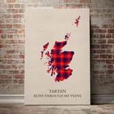 Hamilton Modern Tartan Scotland Map Canvas – “Tartan Runs Through My Veins” Wall Art