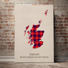 Hamilton Modern Tartan Scotland Map Canvas – “Tartan Runs Through My Veins” Wall Art