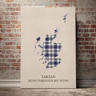 Clan Hannay Tartan Scotland Map Canvas “Tartan Runs Through My Veins” Wall Art MA37