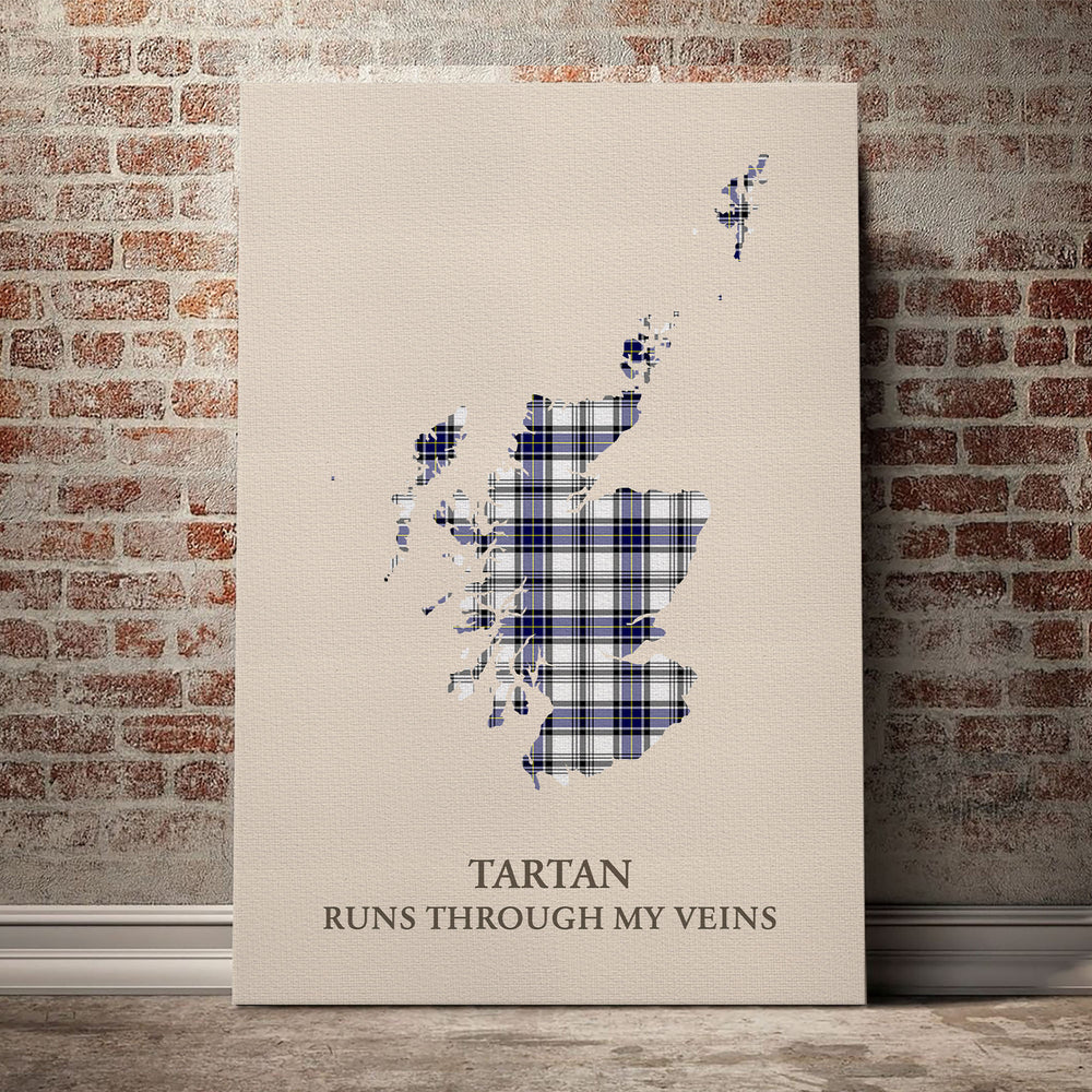 Hannay Tartan Scotland Map Canvas – “Tartan Runs Through My Veins” Wall Art