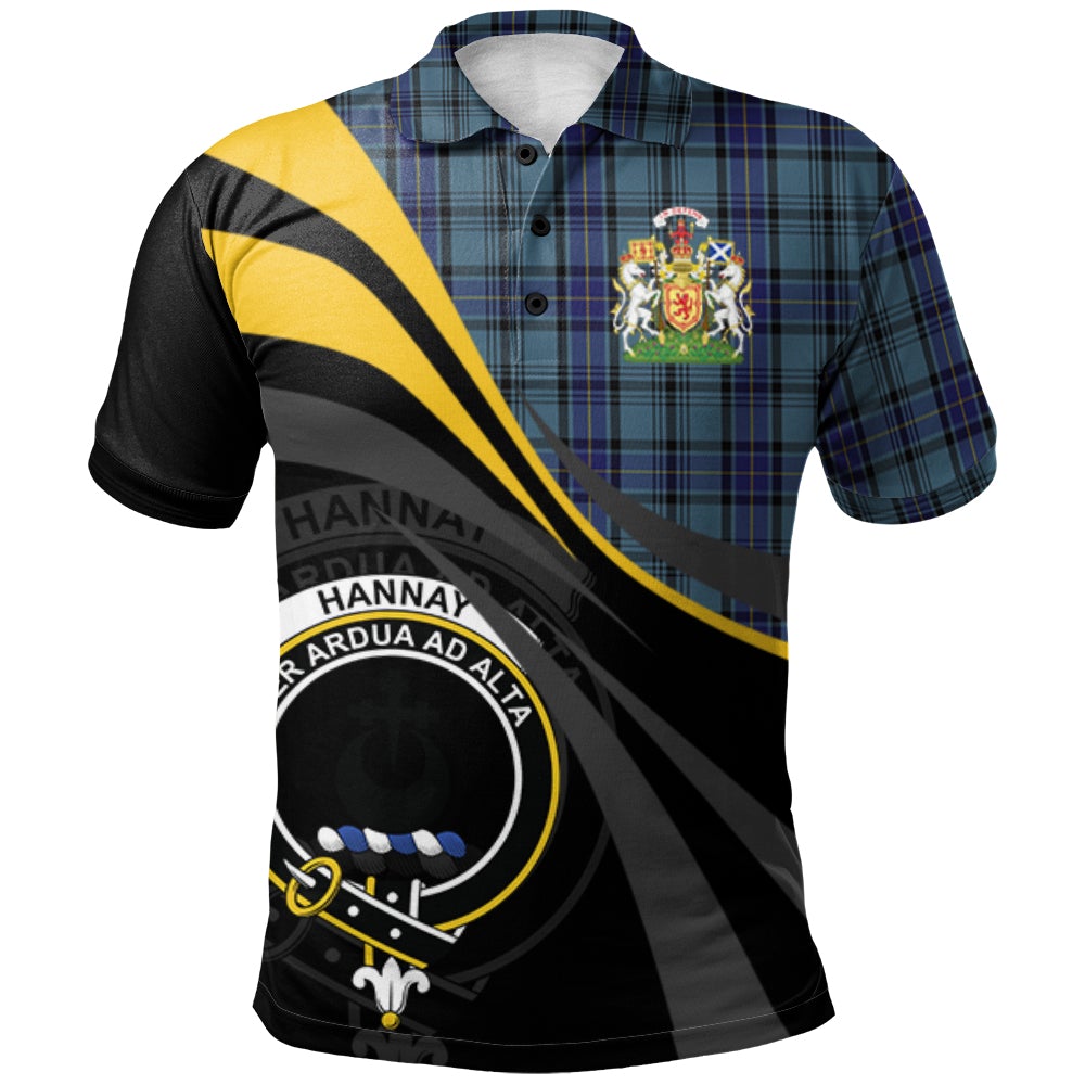 Clan Hannay Blue Tartan Polo Shirt - Royal Coat Of Arms Style HT71 Hannay Blue Tartan Tartan Polo